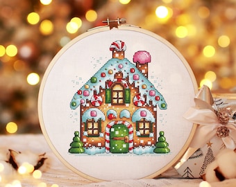 Weihnachten Kreuzstich Muster PDF, Lebkuchenhaus Kreuzstich, Weihnachtsdekoration, Winter Stickerei Digitales Muster PDF
