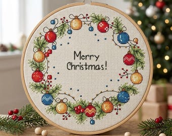 Christmas Wreath Cross Stitch Pattern PDF Instant Download Digital File Embroidery