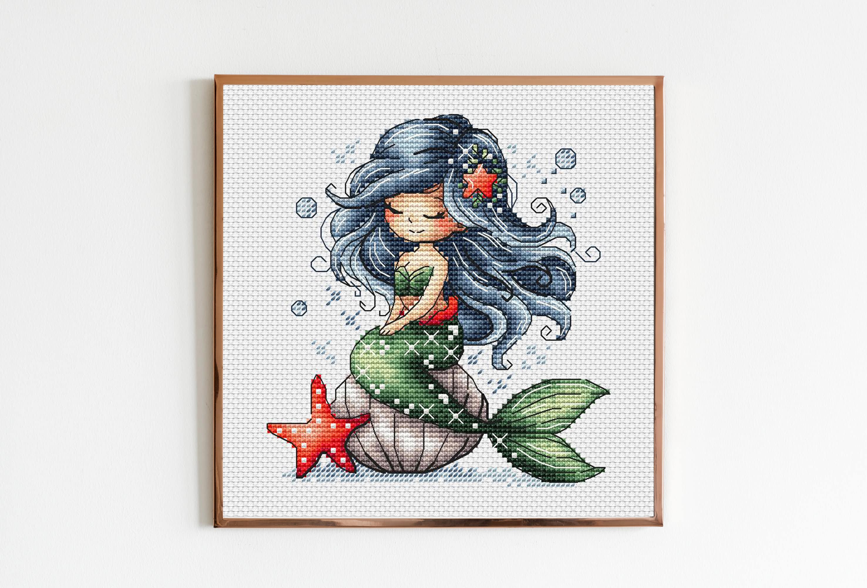 Mermaid Cross Stitch Pattern, Ocean Princess Embroidery Chart (PDF