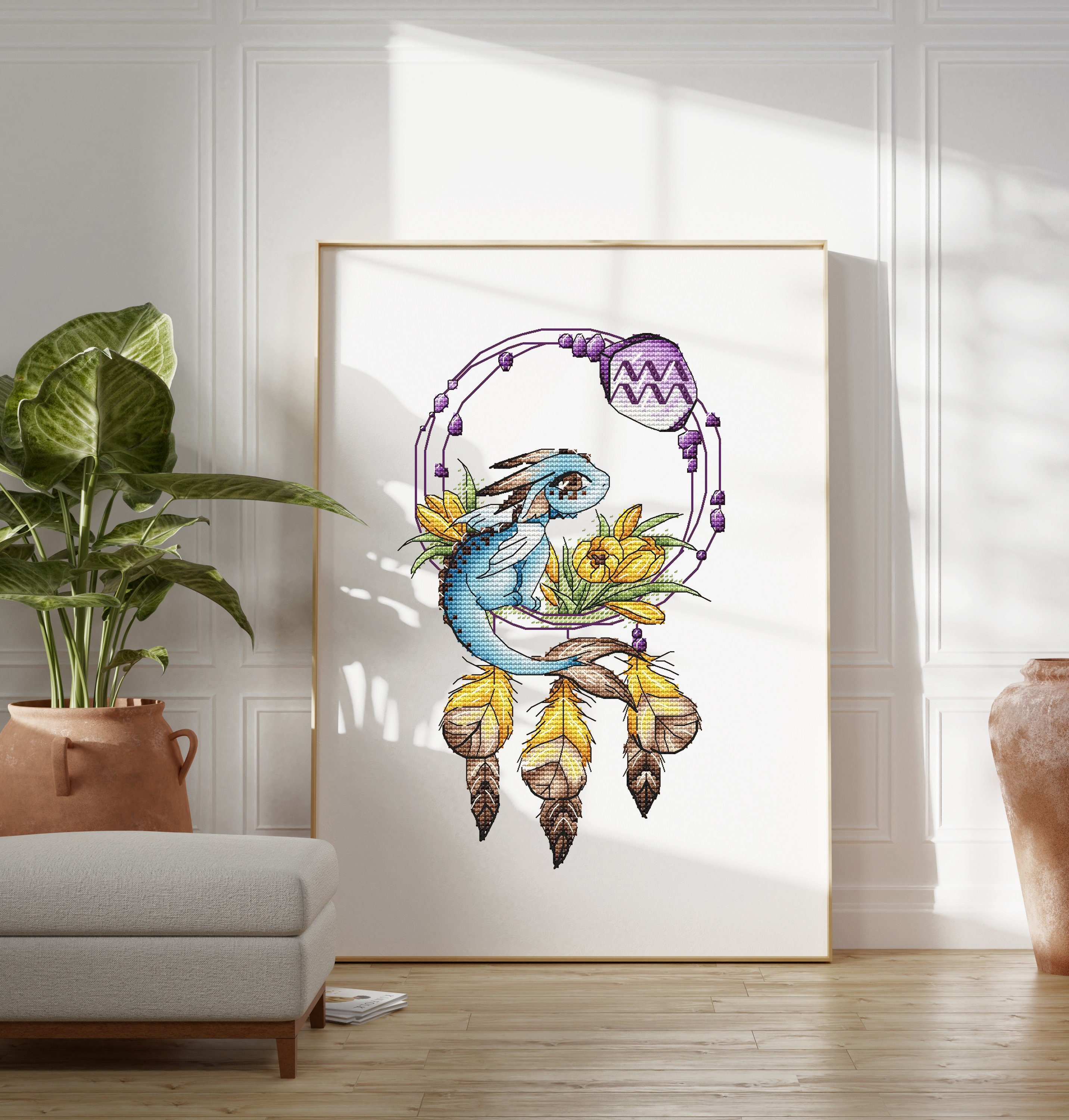 Aquarius Dragon Cross Stitch Pattern Dragon Dreamcatcher pic