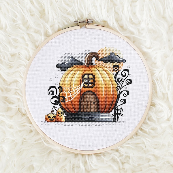 Halloween pumpkin Cross Stitch Pattern PDF Instant Download, Halloween Cross Stitch Cute Cross Stitch, Fantasy Cross Stitch, Autumn Decor