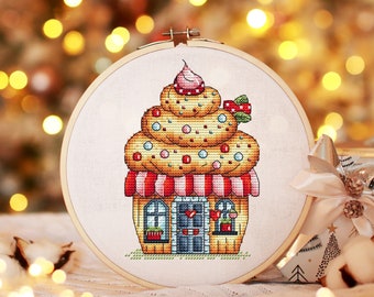 Christmas Cake House Cross Stitch Pattern PDF, Winter house Counted Cross Stitch, Winter Embroidery Digital Pattern PDF