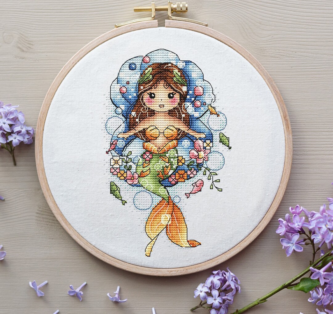 Mermaid Cross Stitch Pattern, Ocean Princess Digital Pattern PDF, Sea ...