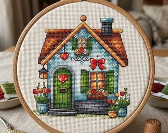 Love House Cross Stitch Pattern, Valentine's Day Decor (PDF Pattern)