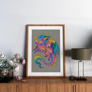Rainbow Dragon Cross Stitch Pattern, Fantastic Beast Colorful Chart, Needlepoint Pattern, Embroidery Chart Printable PDF, Instant Download