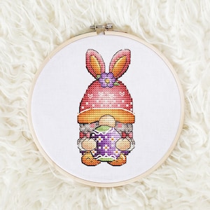 Gnome Cross stitch pattern PDF, Easter Gnomes Counted Cross Stitch, Cute Gnome Embroidery Instant Download File, Easter Decor