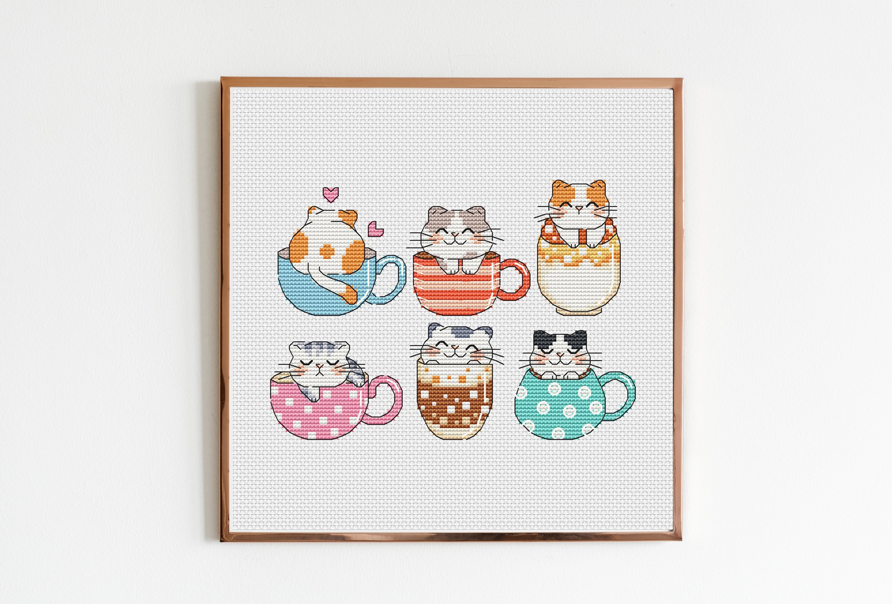 Cat, Books and Coffee - Digital PDF Cross Stitch Pattern