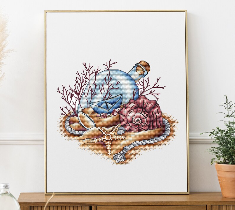 Sea Bottle Cross Stitch Pattern PDF Ocean Counted Cross Etsy