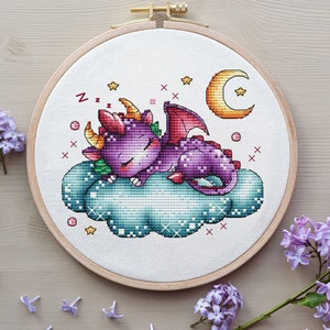 Dragon Cross Stitch Pattern, Sleeping Dragon Cross Stitch, Fantasy Cross Stitch, Cute Dragon Cross Stitch Pattern PDF