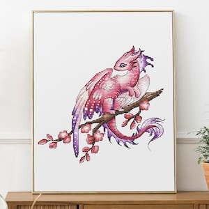 Dragon Cross Stitch Pattern PDF, Sakura Dragon Counted Cross Stitch, Spring Cross Stitch, Fantasy Cross Stitch Instant Download File