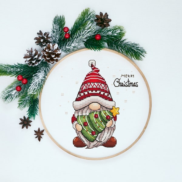 Gnome Cross stitch pattern PDF, Christmas gnome Counted Cross Stitch, Cute Home Gift, Gnome Embroidery Design Digital PDF File