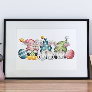 Gnome Cross stitch pattern PDF, Easter Gnomes Counted Cross Stitch, Cute Gnome Embroidery Instant Download File, Easter Decor