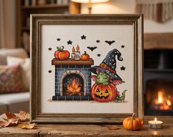 Dragon Halloween Fireplace Cross Stitch Pattern (PDF)