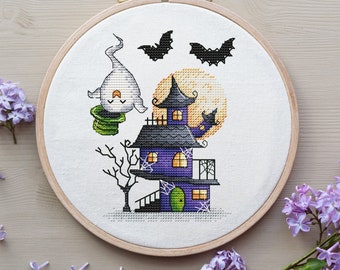 Halloween House Cross Stitch Pattern PDF Instant Download, Halloween Cross Stitch Cute Cross Stitch, Fantasy Cross Stitch, Autumn Decor
