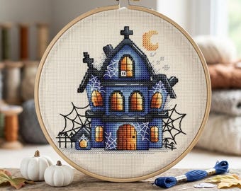Halloween House Cross Stitch Pattern, Autumn Decor (PDF Pattern)