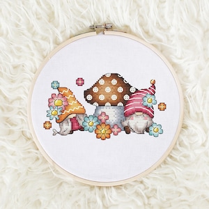 Gnomes Cross stitch pattern PDF, Gnomes with Mushroom Counted Cross Stitch, Cute Gnomes Embroidery Instant Download File, Easter File PDF