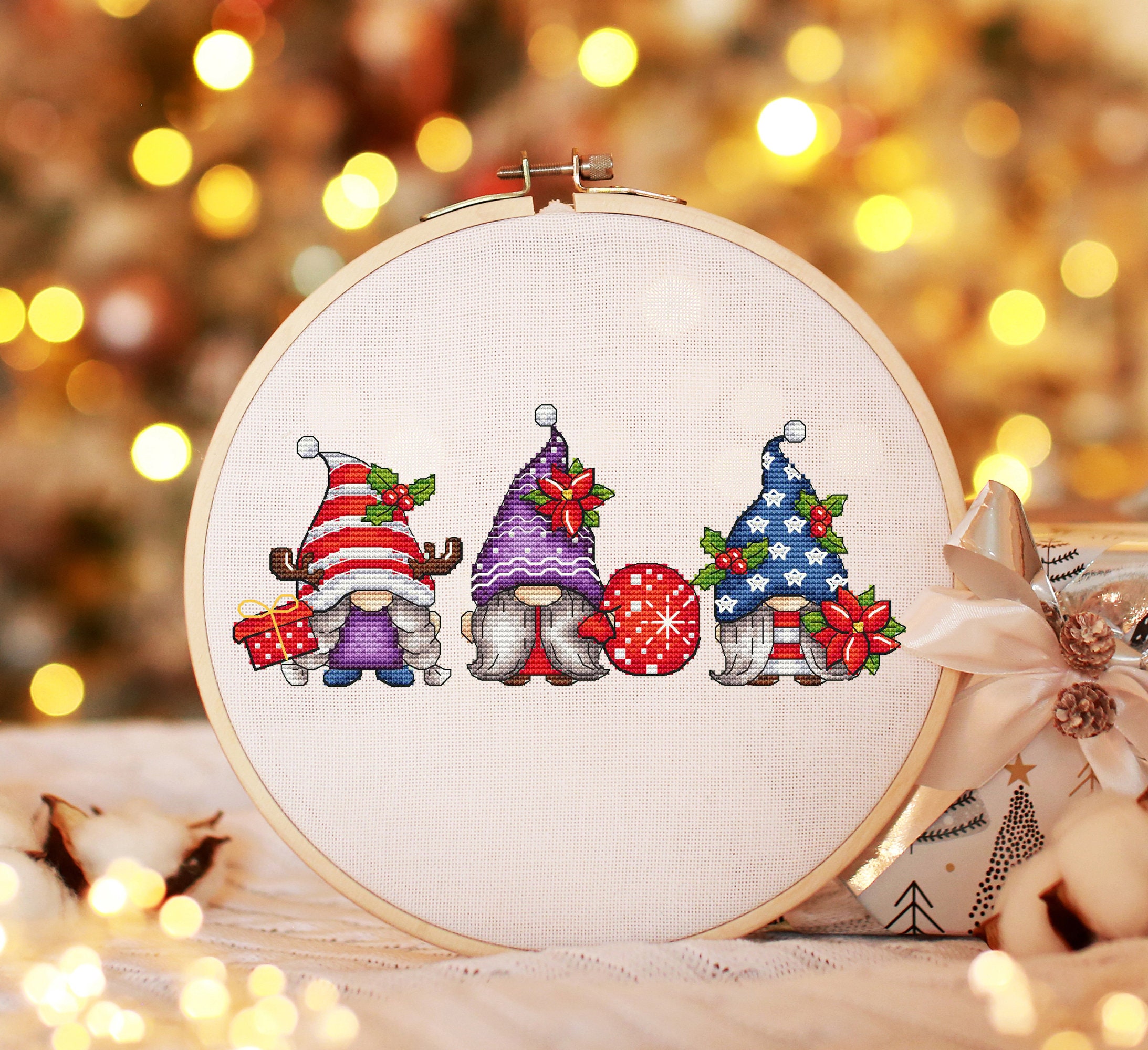 Christmas Gnomes | Counted Cross Stitch Pattern Book Small And Fast Ornament Cross Stitch Kits