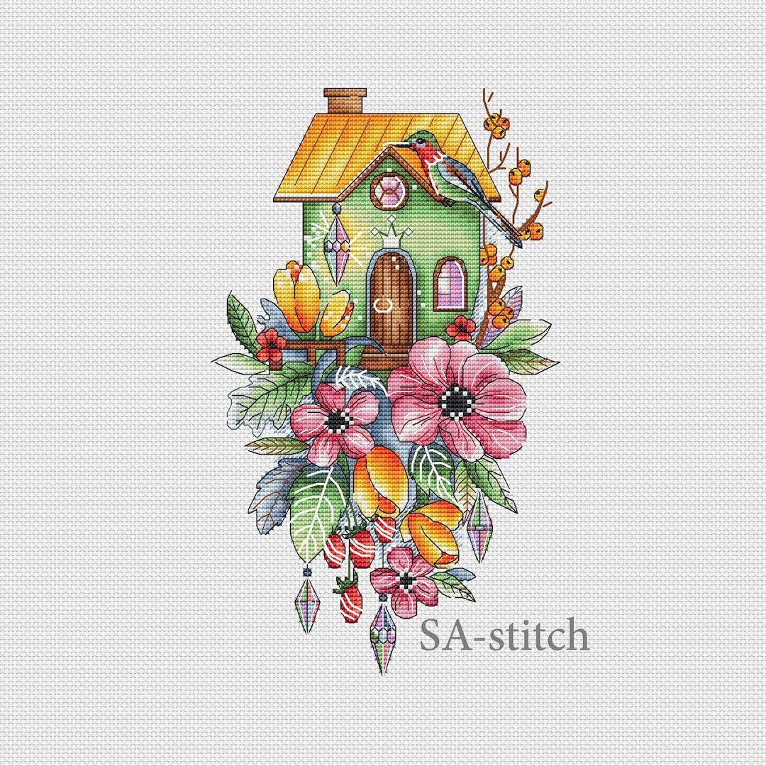 Cross Stitch Pattern house With Tulips PDF Instant - Etsy