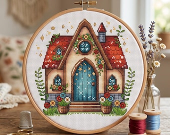 Magic House Cross Stitch Pattern, Fairytale Cottage Embroidery (PDF Pattern)