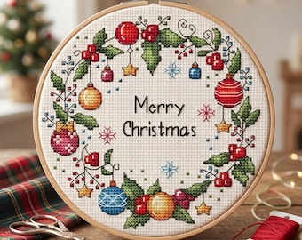 Christmas Wreath Cross Cross Stitch Pattern PDF Instant Download Digital File Embroidery