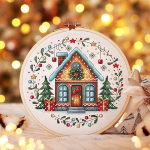 Christmas Cross Stitch Pattern PDF, Christmas House Counted Cross Stitch, Winter Decoration, Winter Embroidery Digital Pattern PDF