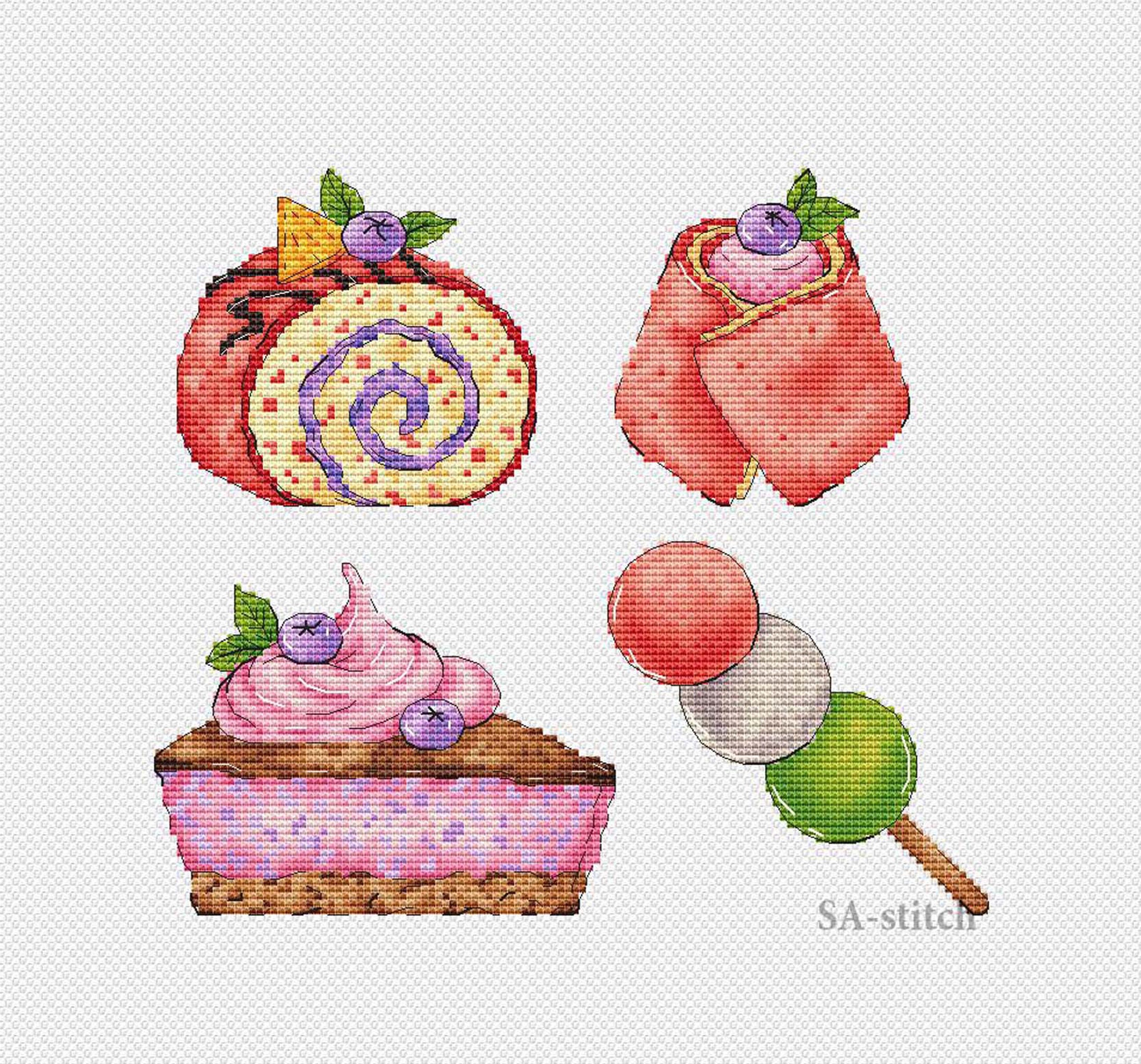 Baking cross stitch japanese desserts big set cross stitch Etsy