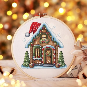 Christmas Cross Stitch Pattern PDF, Christmas House Counted Cross Stitch, Winter Decoration, Winter Embroidery Digital Pattern PDF