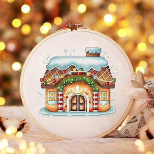Christmas Cross Stitch Pattern PDF, Winter house Counted Cross Stitch, Winter Embroidery Digital Pattern PDF