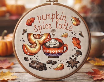 Pumpkin Spice Latte Cross Stitch Pattern, Autumn Embroidery (PDF Pattern)