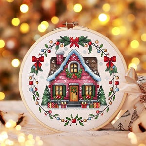 Christmas Cross Stitch Pattern PDF, Christmas House Counted Cross Stitch, Winter Decoration, Winter Embroidery Digital Pattern PDF