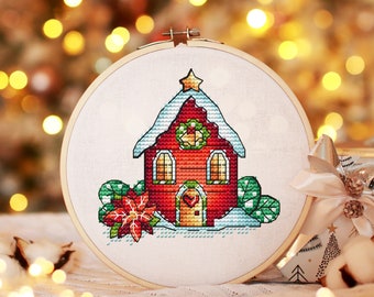 Christmas Cross Stitch Pattern PDF, Winter house Counted Cross Stitch, Winter Embroidery Digital Pattern PDF