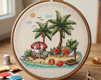 Paradise Island Cross Cross Stitch Pattern PDF Instant Download Digital File Embroidery