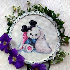 Bunny Mickky Cross Stitch Pattern PDF, Bunny Cross Stitch, Kids Room Decor Cross Stitch, Animal Cross Stitch PDF