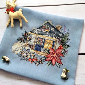 House Cross Stitch Pattern PDF, Winter House Counted Cross Stitch, Winter Embroidery Pattern, Winter Decor Design Digital PDF File