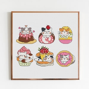 Cats Cross Stitch Pattern PDF, Sweet Cats Desserts Cross Stitch, Kitchen Decor, Kitty Cross Stitch, Instant Download