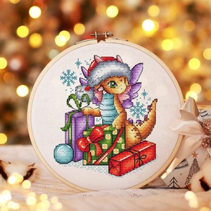 Dragon Cross Stitch Pattern PDF, Christmas Counted Cross Stitch, Santa Dragon Cross Stitch, Fantasy Cross Stitch Instant Download File