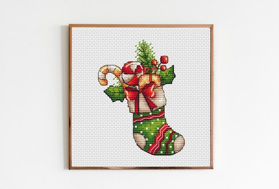 Awesocrafts Kreuzstich-Set – Weihnachtsmotiv, Inkl. Stoff, Garn, Nadel, Anleitung (vorgedruckt Oder Zählmuster)
