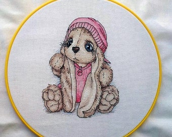 Bunny Cross Stitch Pattern PDF Instant Download, Rabbit Cross Stitch, Girl Cross Stitch, Animal Cross Stitch, Nursery Counted Cross Stitch