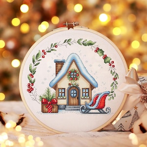 Christmas Cross Stitch Pattern PDF, Christmas House Counted Cross Stitch, Winter Decoration, Winter Embroidery Digital Pattern PDF
