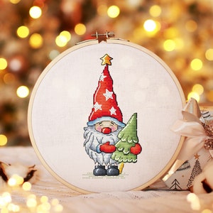 Gnome Cross stitch pattern PDF, Christmas Gnome Counted Cross Stitch, Christmas tree, Christmas Gift, Cute Embroidery Design Digital File