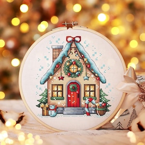 Christmas Cross Stitch Pattern PDF, Christmas House Counted Cross Stitch, Winter Decoration, Winter Embroidery Digital Pattern PDF