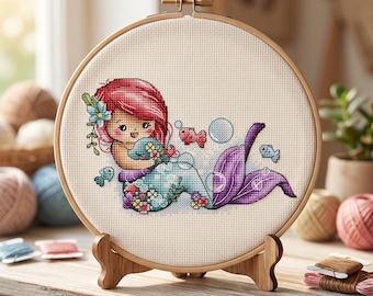 Mermaid Cross Stitch Pattern, Sea Girl Embroidery (Digital PDF)