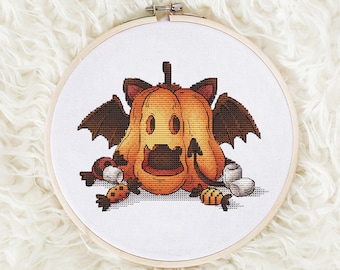 Halloween Cross Stitch Pattern, Halloween Embroidery, Horror Cross Stitch, Pumpkin Cross Stitch Digital PDF File, Fall Cross Stitch