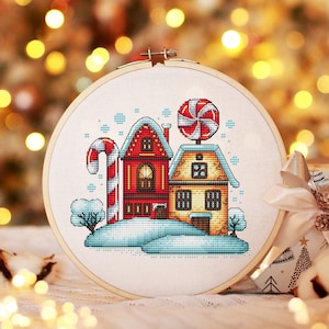 Christmas Houses Cross Stitch Pattern PDF, Winter Houses Counted Cross Stitch, Winter Embroidery Digital Pattern PDF