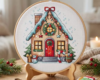 Christmas House Cross Stitch Pattern, Winter Village Embroidery (PDF)