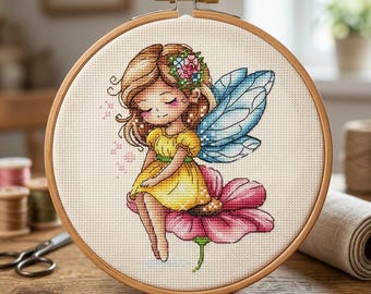 Flower Fairy Cross Stitch Pattern, Girl Embroidery (PDF Pattern)