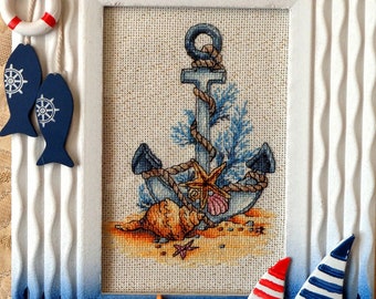 Anchor Cross Stitch Pattern PDF, Coral Counted Cross Stitch, Sea Shell Cross Stitch Pattern, Instant Download, Sea Star Cross Stitch