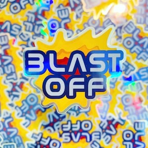 Adesivo holográfico 'Blast Off', tema espacial, tema astronauta, adesivo à prova d'água de vinil colorido brilhante