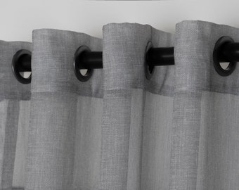 Custom Size Grommets Sheer Linen Curtains, Semi Transparent Gray Tulle Panels, Net Curtain Drapery with Extra Short Wide Long Sizes