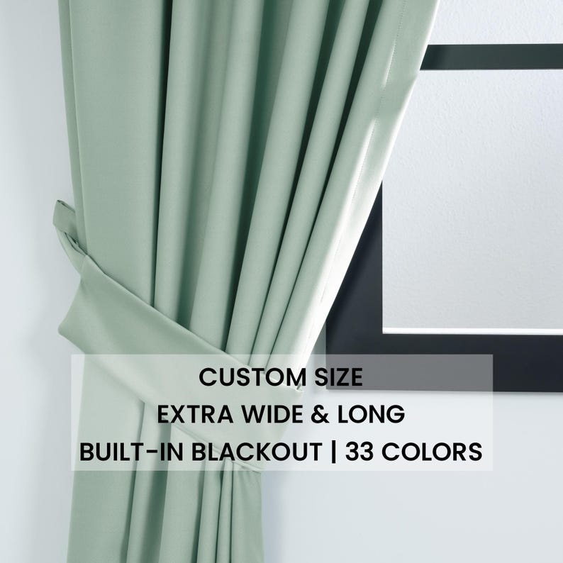 Water Green Blackout Curtain Panel: Modern Bedroom Drapery, Custom Size image 1